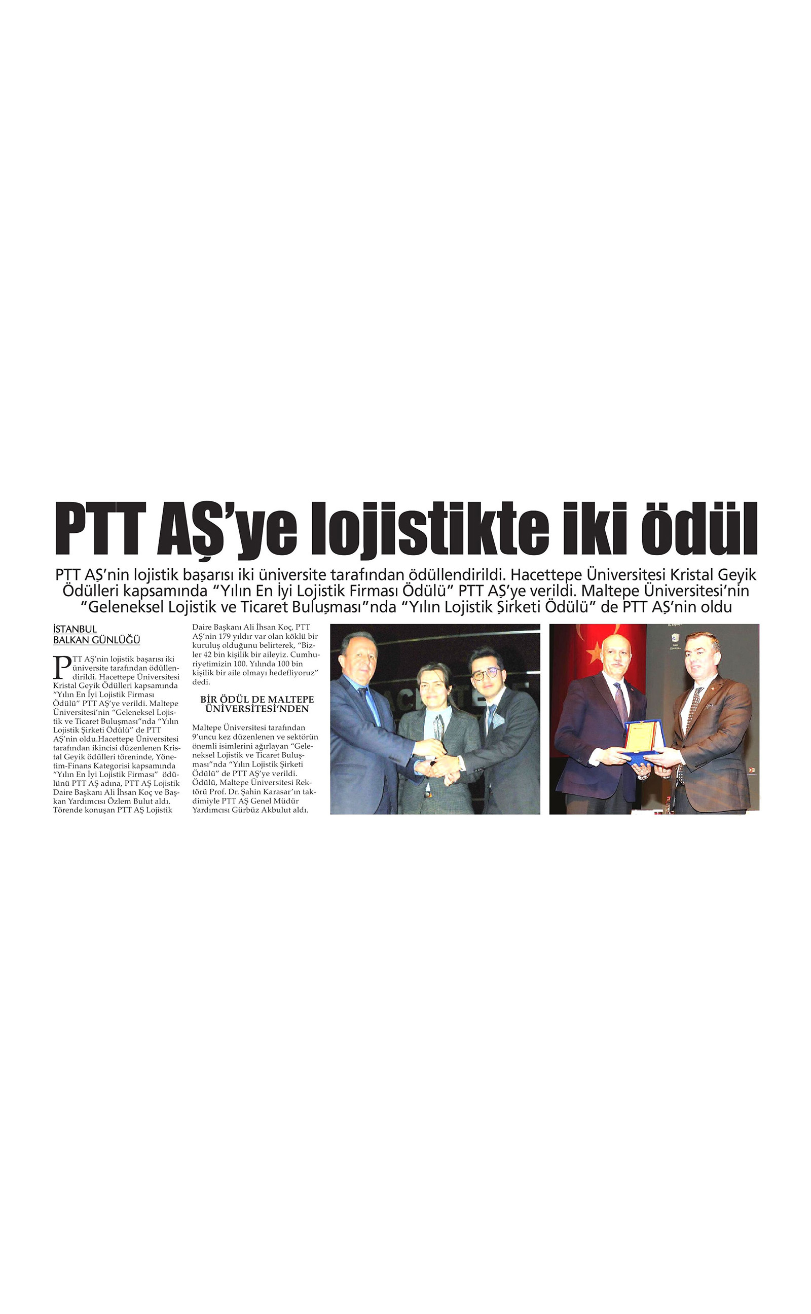 Two awards to PTT AŞ in logistics
